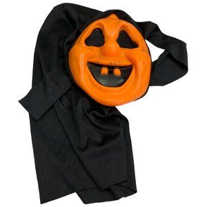 Vintage Fun World Orange Ghost Mask Pumpkin Face Halloween Costume Scary Spooky